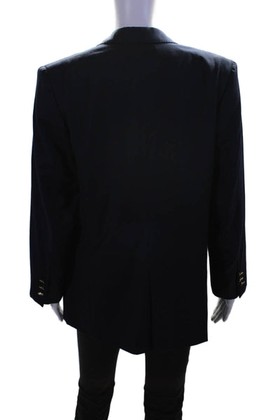 Brioni Womens Navy Blue Wool Two Button Long Sleeve Blazer Size 14R