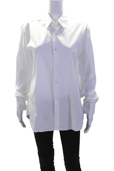 Theory Womens Cotton Lined Button Up Collar Long Sleeve Casual Blouse White Size