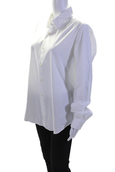 Theory Womens Cotton Lined Button Up Collar Long Sleeve Casual Blouse White Size