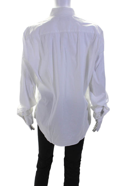 Theory Womens Cotton Lined Button Up Collar Long Sleeve Casual Blouse White Size