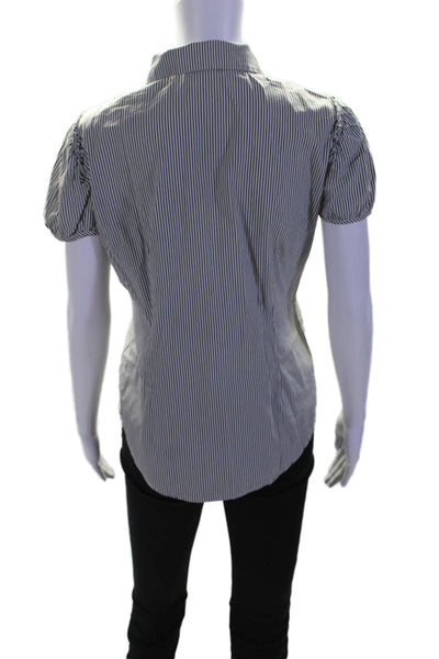 Theory Womens Cotton Striped Print Short Sleeve Button Up Top Gray White Size S