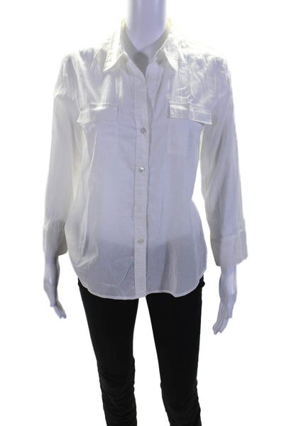 Theory Womens Cotton Long Sleeve Two Pocket Button Down Shirt Top White Size L