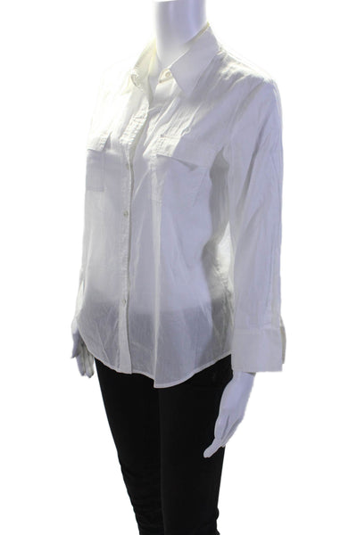 Theory Womens Cotton Long Sleeve Two Pocket Button Down Shirt Top White Size L