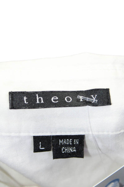 Theory Womens Cotton Long Sleeve Two Pocket Button Down Shirt Top White Size L