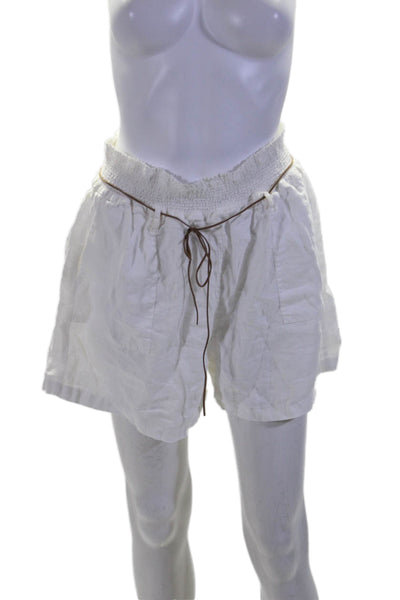 Magaschoni Womens Linen Smocked Waist High Rise Paperbag Shorts White Size L