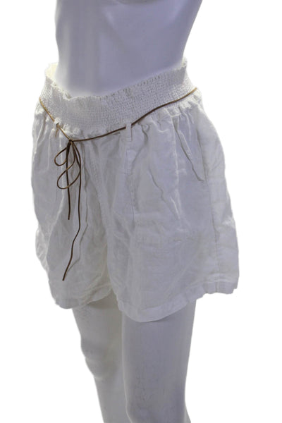 Magaschoni Womens Linen Smocked Waist High Rise Paperbag Shorts White Size L