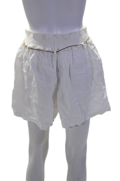 Magaschoni Womens Linen Smocked Waist High Rise Paperbag Shorts White Size L