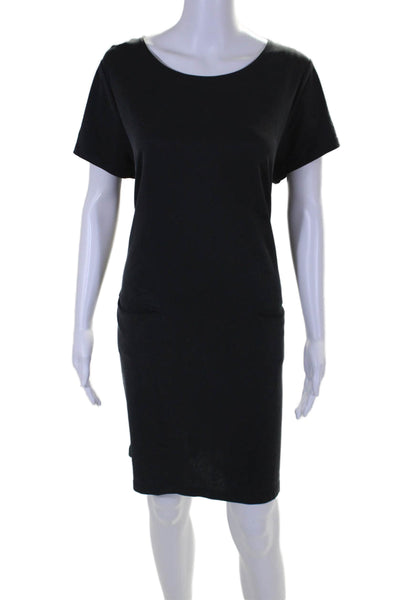 Sigrid Olsen Womens Short Sleeve Two Pocket Boat Neck T-Shirt Dress Black Size L