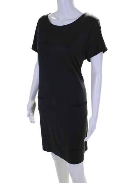 Sigrid Olsen Womens Short Sleeve Two Pocket Boat Neck T-Shirt Dress Black Size L