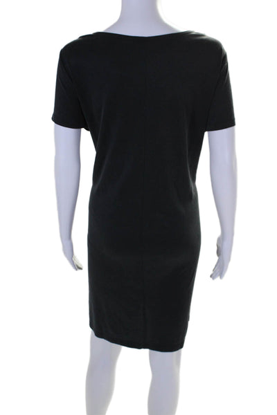 Sigrid Olsen Womens Short Sleeve Two Pocket Boat Neck T-Shirt Dress Black Size L