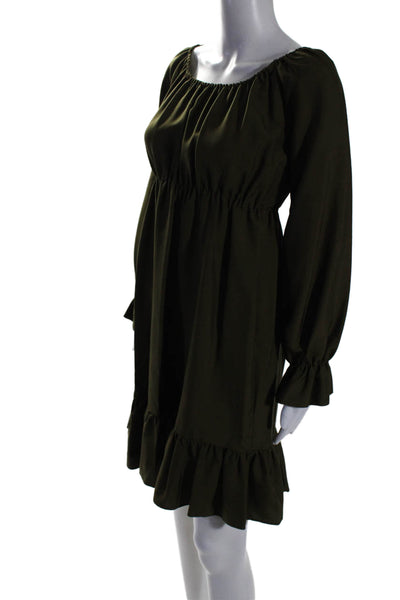 Shannon Mclean Womens Long Sleeves Pullover A Line Dress Green Size Medium