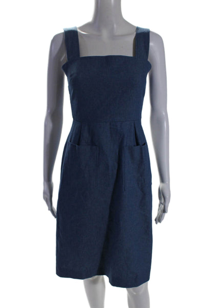 Shannon Mclean Womens Sleeveless A Line Midi Sun Dress Blue Size Medium