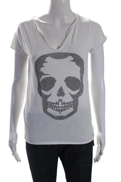 Zadig & Voltaire Womens Beaded Skull Print Shirt White Cotton Size Extra Small