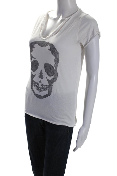 Zadig & Voltaire Womens Beaded Skull Print Shirt White Cotton Size Extra Small