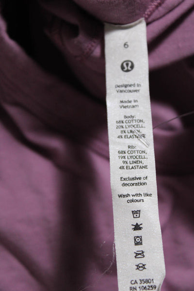 Lululemon Womens Short Sleeves Cropped Tee Shirt Mauve Pink Cotton Size 6