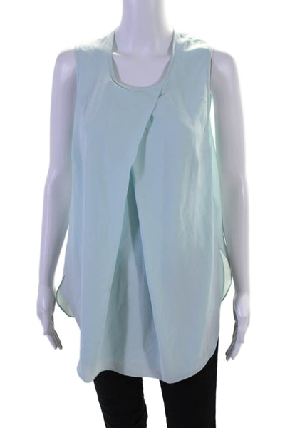 DKNYC Womens Round Neck Draped Back Buttoned Sleeveless Blouse Top Blue Size S