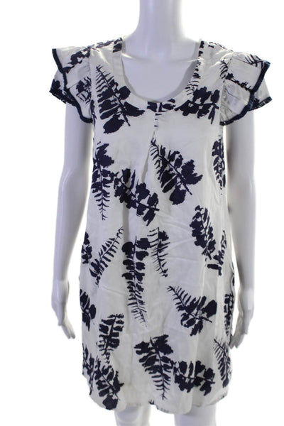 Persifor Womens Cotton Floral Round Neck Short Sleeve A-Line Dress White Size S