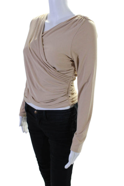 Endless Rose Womens Jersey Ribbed Long Sleeve Wrap Top Nude Beige Size M