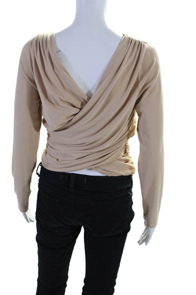 Endless Rose Womens Jersey Ribbed Long Sleeve Wrap Top Nude Beige Size M