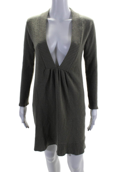 Johnstons Womens Cashmere Knit V-Neck Long Sleeve Sweater Dress Green Size M