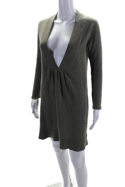 Johnstons Womens Cashmere Knit V-Neck Long Sleeve Sweater Dress Green Size M