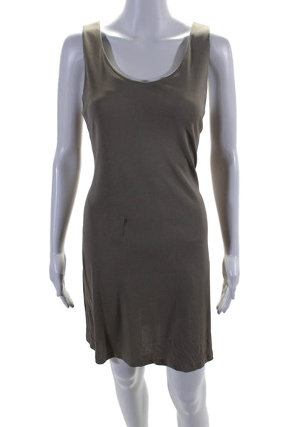 Morgaret Oleary Womens Stretch Round Neck Sleeveless Mini Dress Beige Size M