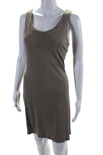 Morgaret Oleary Womens Stretch Round Neck Sleeveless Mini Dress Beige Size M