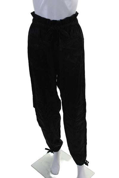 Ganni Womens Black High Waisted Drawstring Cuff Ankle Jogger Pants Size 36