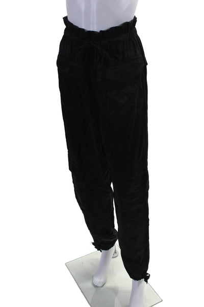 Ganni Womens Black High Waisted Drawstring Cuff Ankle Jogger Pants Size 36