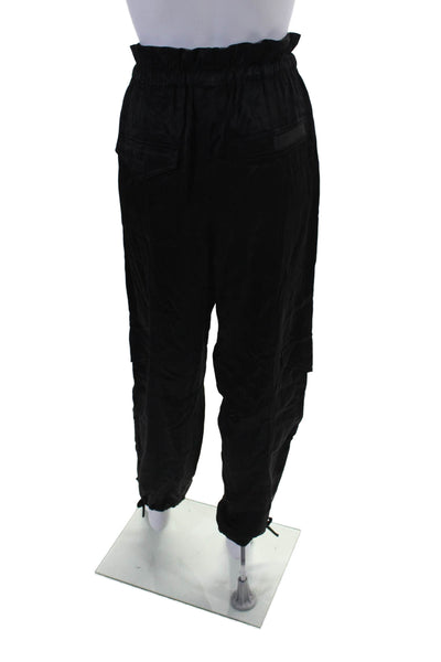 Ganni Womens Black High Waisted Drawstring Cuff Ankle Jogger Pants Size 36