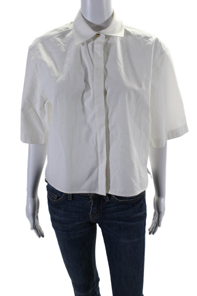 Toteme Womens Cotton White Collar Short Sleeve Button Down Poplin Shirt Size M