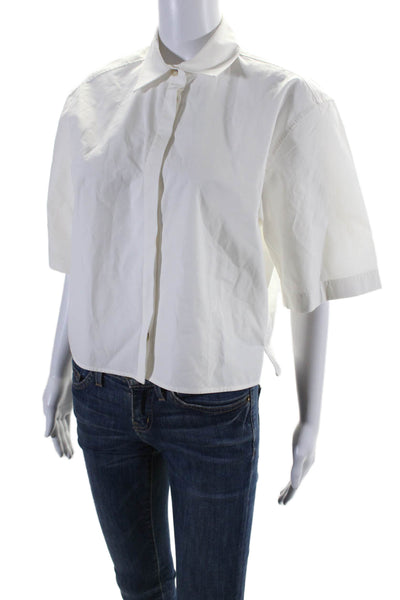 Toteme Womens Cotton White Collar Short Sleeve Button Down Poplin Shirt Size M