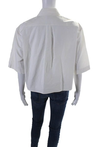 Toteme Womens Cotton White Collar Short Sleeve Button Down Poplin Shirt Size M