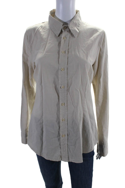 Shirt Womens Cotton Long Sleeve Collared Button Down Shirt Beige Size S