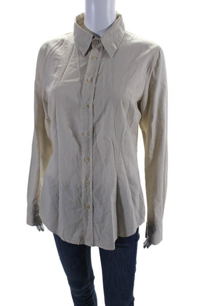 Shirt Womens Cotton Long Sleeve Collared Button Down Shirt Beige Size S