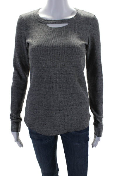 Philanthropy Womens Cotton Long Sleeve Cutout Crewneck Tshirt Gray Size S