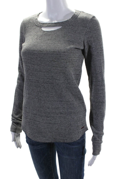 Philanthropy Womens Cotton Long Sleeve Cutout Crewneck Tshirt Gray Size S