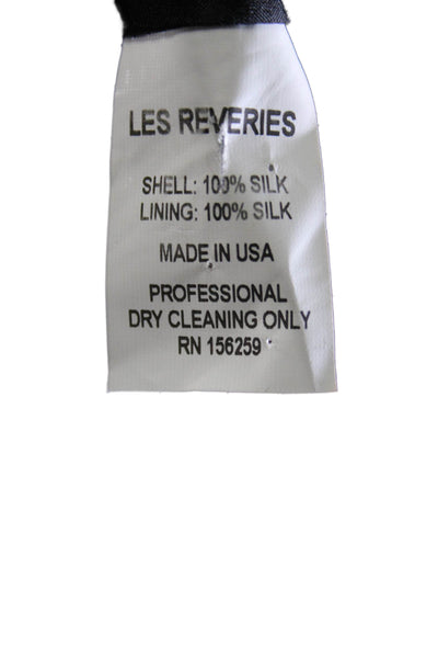 Les Reveries Womens Silk Black Floral One Shoulder Long Sleeve Blouse Top Size 0