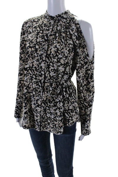 Proenza Schouler Womens Silk Black Crew Neck Belt Long Sleeve Blouse Top Size 0