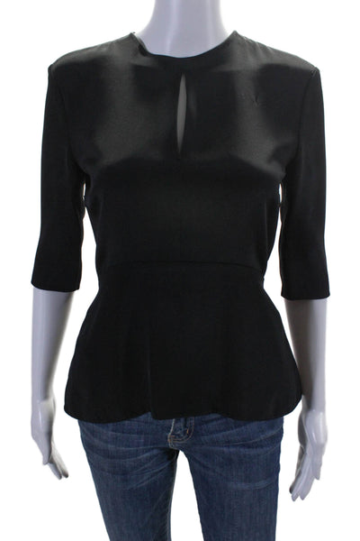 Hellessy Womens Black Crew Neck Peep Chest 3/4 Sleeve Peplum Blouse Top Size S