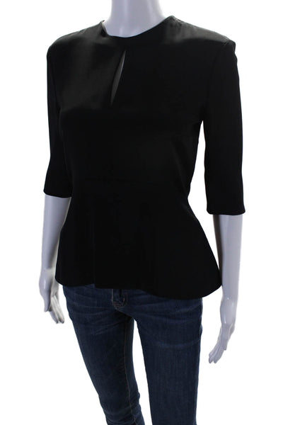 Hellessy Womens Black Crew Neck Peep Chest 3/4 Sleeve Peplum Blouse Top Size S