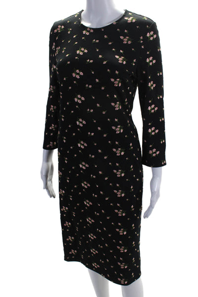 Erdem Womens Black Floral Embroidered Crew Neck Long Sleeve Shift Dress Size S