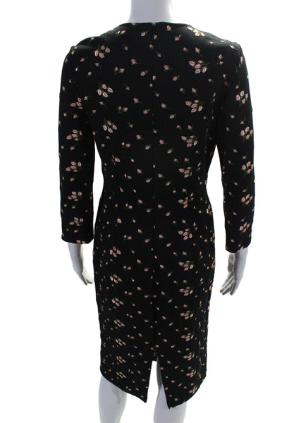 Erdem Womens Black Floral Embroidered Crew Neck Long Sleeve Shift Dress Size S