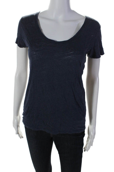 Majestic Filatures Womens Scoop Neck Short Sleeve Basic T Shirt Blue Small