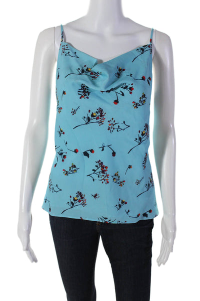 Ecru Womens Floral Print Spaghetti Strap Square Neck Blouse Blue Size Small