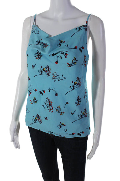 Ecru Womens Floral Print Spaghetti Strap Square Neck Blouse Blue Size Small