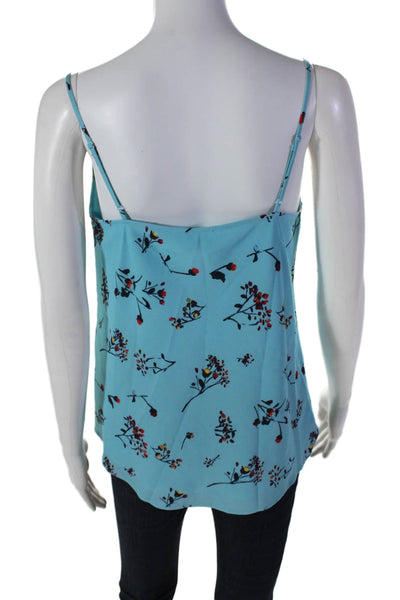 Ecru Womens Floral Print Spaghetti Strap Square Neck Blouse Blue Size Small