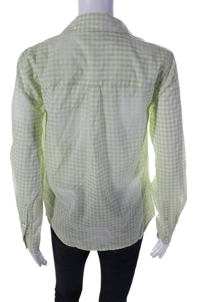 Ecru Womens Long Sleeve Check Print Collared Button Down Top Green Small