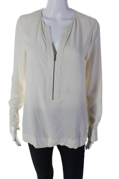 BCBG Max Azria Womens Pullover Long Sleeve Basic Blouse White Large