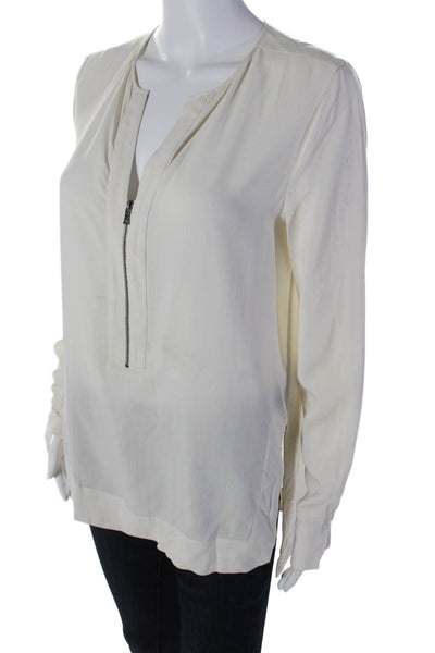 BCBG Max Azria Womens Pullover Long Sleeve Basic Blouse White Large